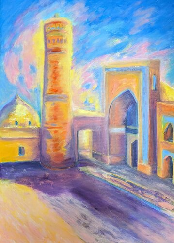 Der leuchtende Weg – Bukhara bei Sonnenaufgang by Ellen Frischbutter, Painting for Sale on Singulart