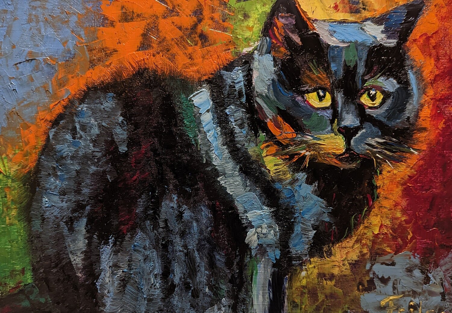 Britische Katze in leuchtenden Farben Ellen Frischbutter Dipinto originale in vendita