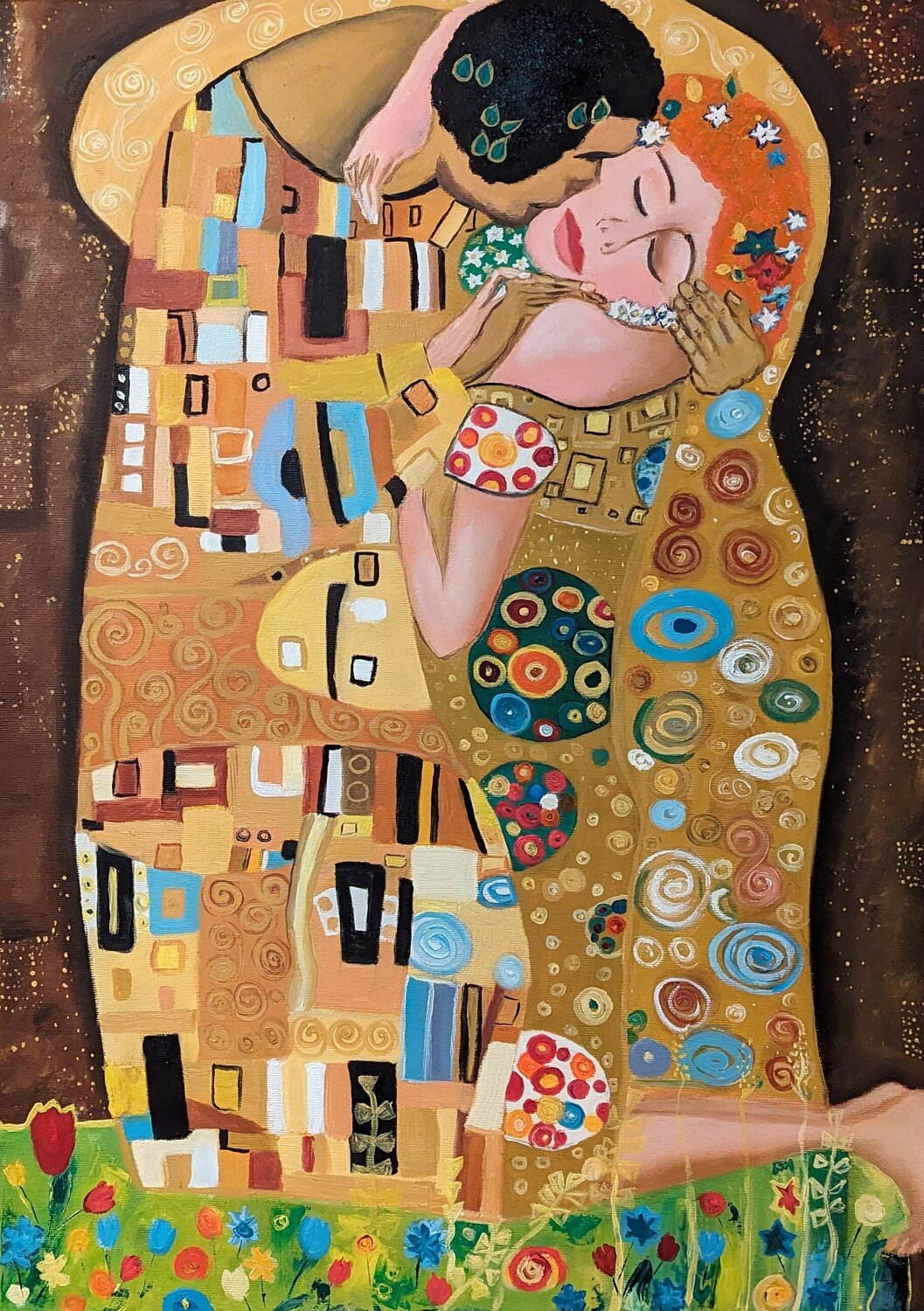 Der Kuss von Gustav Klimt Ellen Frischbutter Dipinto originale in vendita