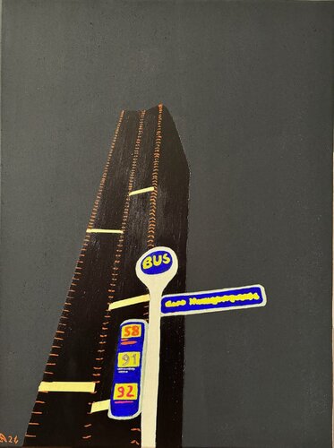 Waiting for bus 58 van Alain CHURLAUD, Schilderij te koop op Singulart