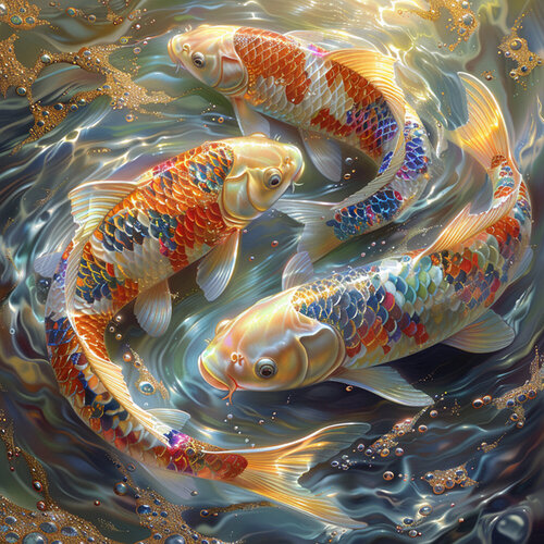 Three koi in a stream de Charley Brindley, Digital a la venta en Singulart