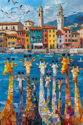 Giraffes on vacation von Charley Brindley, Digital kaufen auf Singulart