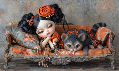China doll with kitten doll Charley Brindley