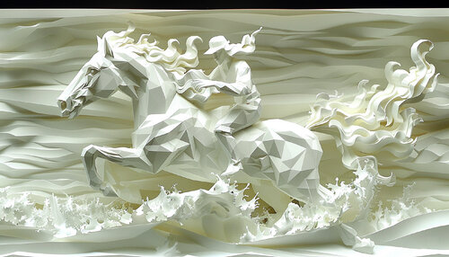 Horse and rider race headlong through the pounding surf di Charley Brindley, Digitale in vendita su Singulart