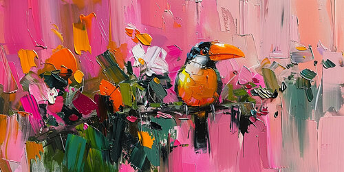 Baby toucan perched in a mahogany tree on the banks of the Amazon river, waiting for mom to bring a nice banana or sweet papaya von Charley Brindley, Digital kaufen auf Singulart