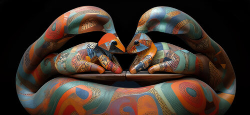 Phoenician ceremonial hand-dogs. Carved from a single length of mahogany von Charley Brindley, Digital kaufen auf Singulart