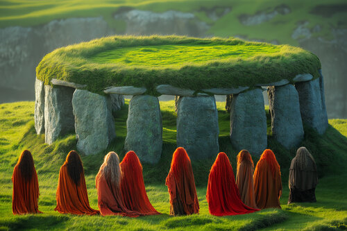 Stonehenge after its completion by the Druids around 2400 BCE van Charley Brindley, Digitaal te koop op Singulart
