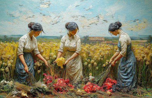 The flower gatherers.  Guizhou Province, southwest China di Charley Brindley, Digitale in vendita su Singulart
