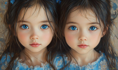 Amerasian twins, Marie and Suu-Kyi, from the novel, Raji, Book Four: The House of the West Wind. It is 1941 and the twins are 7 years old. They live in Mandalay Burma. van Charley Brindley, Digitaal te koop op Singulart