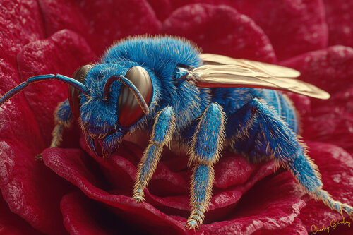 Bumblebee collecting pollen to feed the young bees in their underground nest, in southwestern Missouri. di Charley Brindley, Digitale in vendita su Singulart