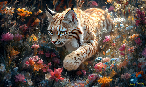 In the spring, a lynx hunts for rabbits in the taiga, or boreal forest, in Northwest Alaska. The taiga is located in the subarctic region between the tundra and temperate forests di Charley Brindley, Digitale in vendita su Singulart