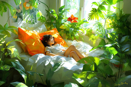 A peaceful nap in the sunshine is also a quiet interval of rapidly shrinking childhood innocence before the crushing pressures of adolescence and the onset of puberty. Let her sleep while she may van Charley Brindley, Digitaal te koop op Singulart