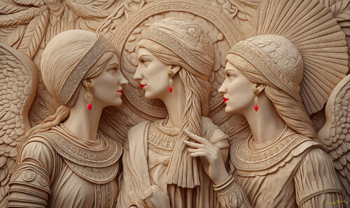 Clio, Urania, and Calliope, three of the nine muses in Greek Mythology von Charley Brindley, Digital kaufen auf Singulart