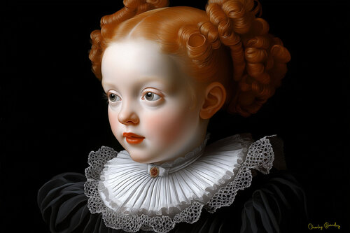 Portrait of Elizabeth Tudor at four years of age. She was the daughter of King Henry VIII and Anne Boleyn and was born at Greenwich on 7th September 1533. At 25 she became Elizabeth I, Queen of England and Ireland. During her reign, the Spanish Armada was par Charley Brindley, Digital en vente sur Singulart