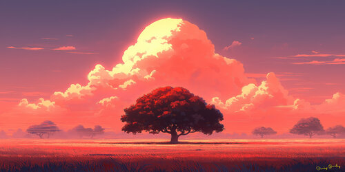 A lone Vachellia tortilis, also known as the umbrella thorn acacia, growing in the Sahel of Africa von Charley Brindley, Digital kaufen auf Singulart