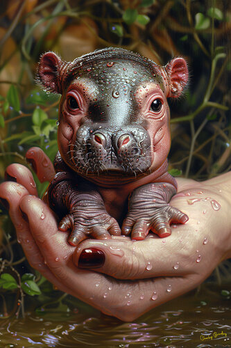 Rare pigmy hippopotamus found only in the upper reaches of the Blue Nile van Charley Brindley, Digitaal te koop op Singulart