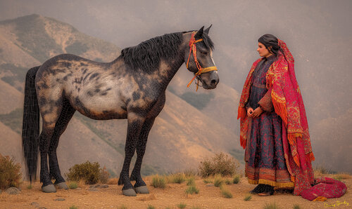 In the year 1838, the Cherokee Dyani with her filly Catori, before the long march to the Indian Territory Charley Brindley
