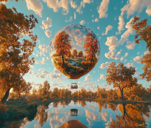 Glass balloon over Walden Pond, August 1854 by Charley Brindley, Digital for Sale on Singulart