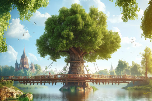 Bridge Tree on the River Cardosa in Aberkerzambia di Charley Brindley, Digitale in vendita su Singulart