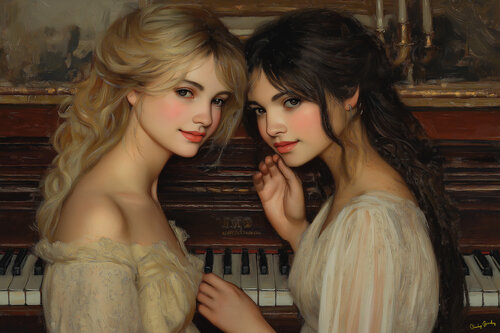 The Piano Student, the year 1815, Derbyshire, England by Charley Brindley, Digital for Sale on Singulart