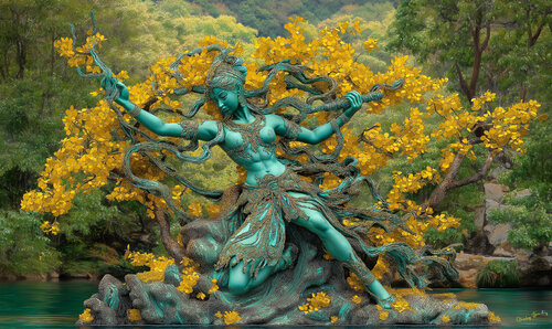 The Hindu Goddess Parvati fighting off a strangler fig tree Charley Brindley