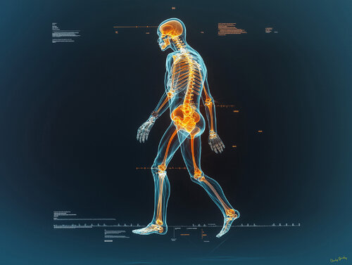 X-ray of man walking on Broadway  in Times Square. No weapons detected. Please note gold Rolex on left wrist van Charley Brindley, Digitaal te koop op Singulart