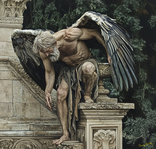 Lucifer, a powerful angel and guardian cherub, led a rebellion against God and was cast out of Heaven van Charley Brindley, Digitaal te koop op Singulart