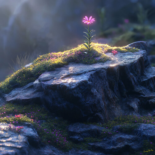 The Panicle Willowherb finally conquers the mighty granite outcrop von Charley Brindley, Digital kaufen auf Singulart