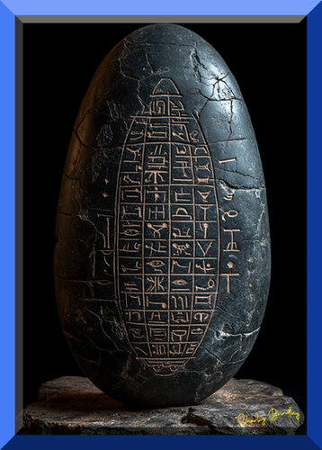 A petroglyph carved into black nephrite jade, found in Aberkerzambia. The meaning of the characters is yet to be discovered van Charley Brindley, Digitaal te koop op Singulart