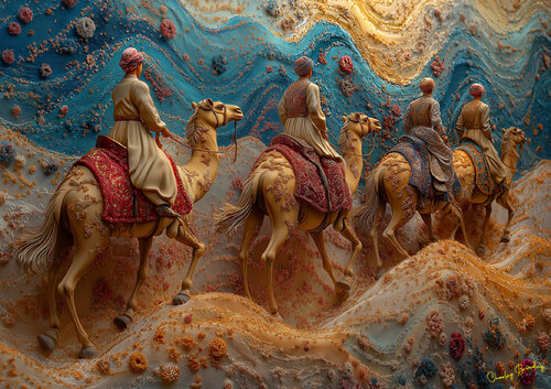 The money lenders arrive at Doha, Qatar, April 1798 van Charley Brindley, Digitaal te koop op Singulart