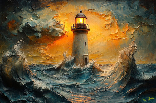 Wraithfire Light in the stormy North Sea de Charley Brindley, Digital a la venta en Singulart