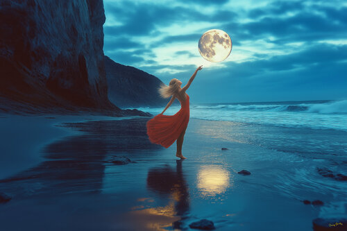 Moonrise on the beach at Big Sur, California de Charley Brindley, Digital a la venta en Singulart
