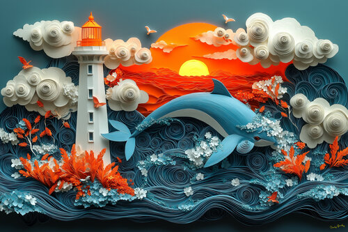 Sunset at La Corbière Lighthouse on Jersey Island by Charley Brindley, Digital for Sale on Singulart