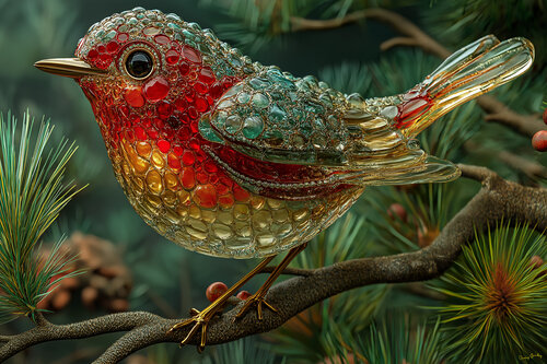 American robin (Turdus migratorius) in crystal and gold van Charley Brindley, Digitaal te koop op Singulart