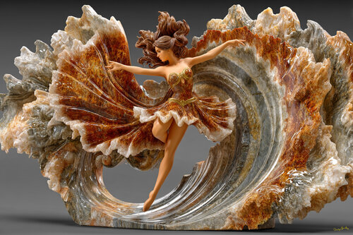 The wave dancer. Carved, polished marble by Charley Brindley, Digital for Sale on Singulart