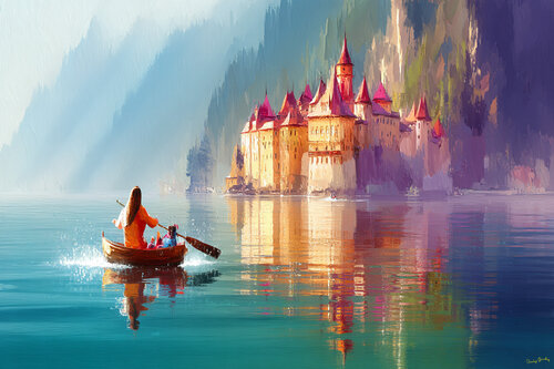 The year 1259. Castle Stolzenfels on the left bank of the Rhine River, near Koblenz, Germany di Charley Brindley, Digitale in vendita su Singulart