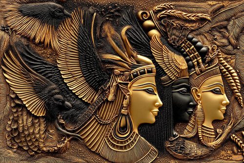 Three of Ramses II’s five wives; Bintanath, Nebettawy, and Maathorneferure. Ramses II was Pharaoh of ancient Egypt during the 13th century BCE by Charley Brindley, Digital for Sale on Singulart