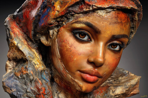 Helen of Troy, carved in virgin travertine stone from the Tivoli region near Rome by Charley Brindley, Digital for Sale on Singulart