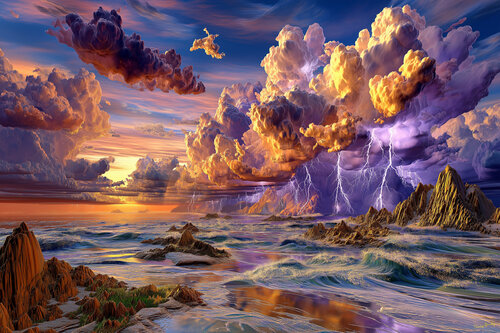 Storm at sunrise, Pacific Ocean, Northern California coast de Charley Brindley, Digital a la venta en Singulart