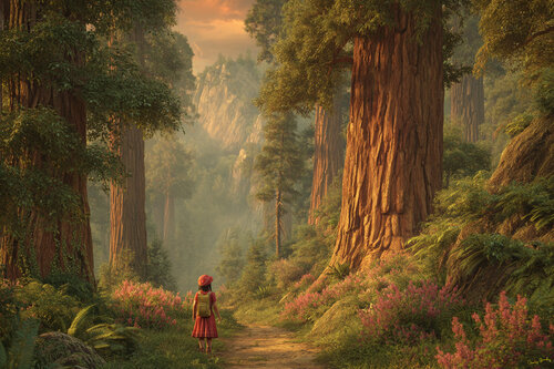 Samantha, 7 ½ years old. Sequoiadendron giganteum, (Giant Sequoia) 3,266 years old. von Charley Brindley, Digital kaufen auf Singulart