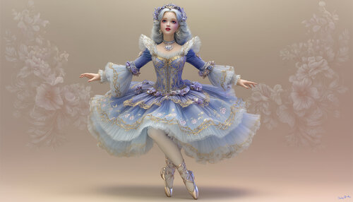 Glazed porcelain. Ballerina Paquita in her command performance before Crown Prince Paladin and his entourage, July 1889 by Charley Brindley, Digital for Sale on Singulart