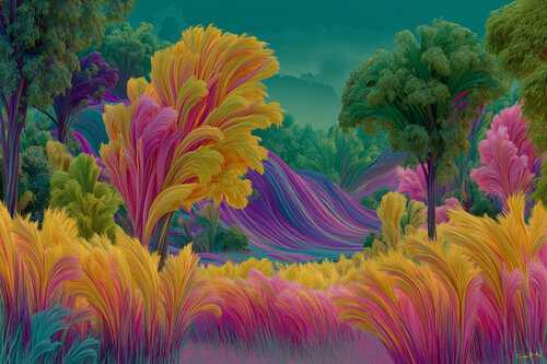 The rare grass tree of Neolania Island van Charley Brindley, Digitaal te koop op Singulart