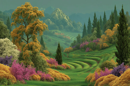 An artist cultivates his crops with reverence for the landscape as he works in harmony with the forest von Charley Brindley, Digital kaufen auf Singulart