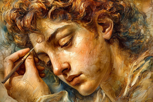 Self-portrait, Leonardo da Vinci, age 14. The year 1466 di Charley Brindley, Digitale in vendita su Singulart