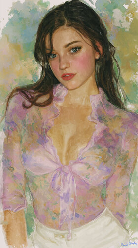 Summer, 1998. Julie Candia in watercolor di Charley Brindley, Digitale in vendita su Singulart