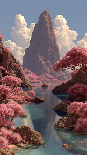 The pink acacia dominates the lowlands, now it advances up the mountain to conquer the peak de Charley Brindley, Digital a la venta en Singulart
