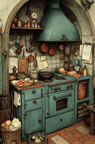 Modern English kitchen, 1949. Abbotsbury, Dorset van Charley Brindley, Digitaal te koop op Singulart