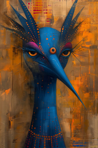 The blue bitchybird, once thought to be extinct, was recently seen strolling along 5th Avenue at 2 a.m. on a Sunday morning van Charley Brindley, Digitaal te koop op Singulart