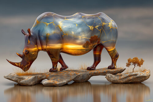 Rhino sunset van Charley Brindley, Digitaal te koop op Singulart