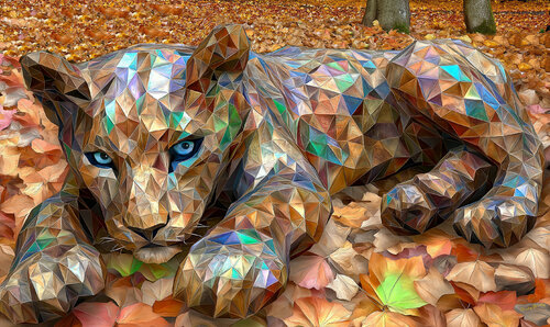 Triangles in the shades of fall, make up this lion cub by Charley Brindley, Digital for Sale on Singulart